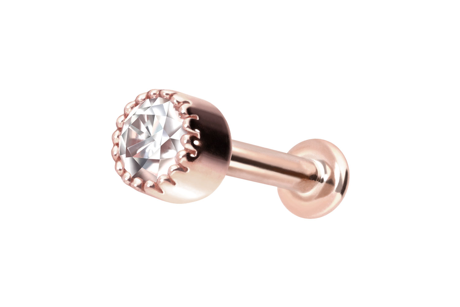 14 Karat Gold Labret Piercing mit Push Fit MOISSANIT-DISC